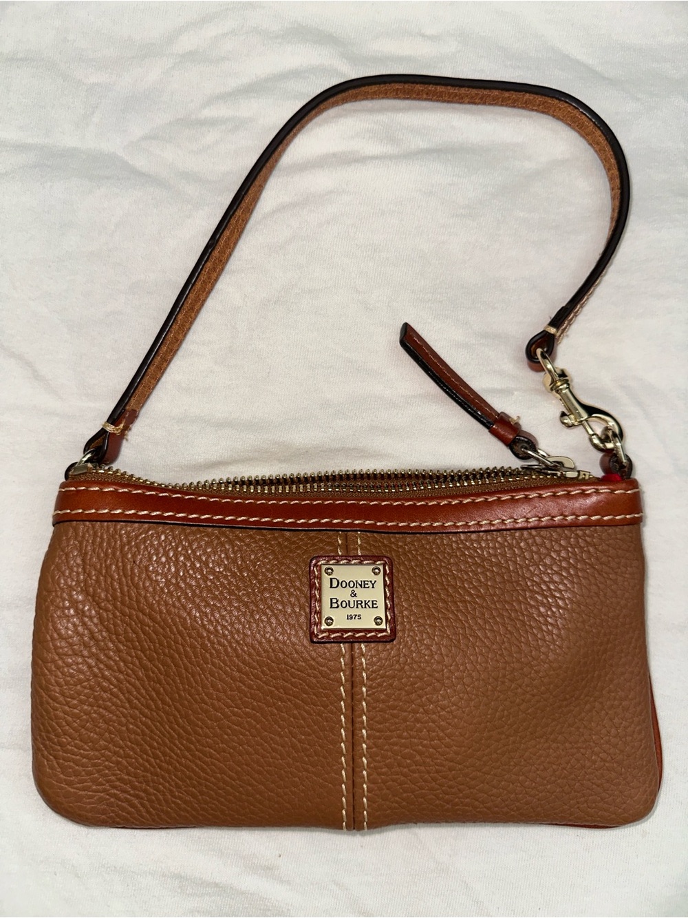 Dooney & Bourke Brown Pebbled Leather Wristlet with Contrast Trim